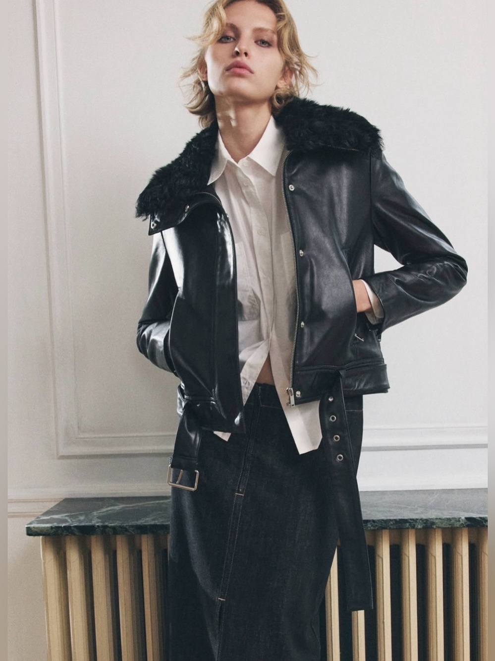 Real Leather Jacket with Faux Fur